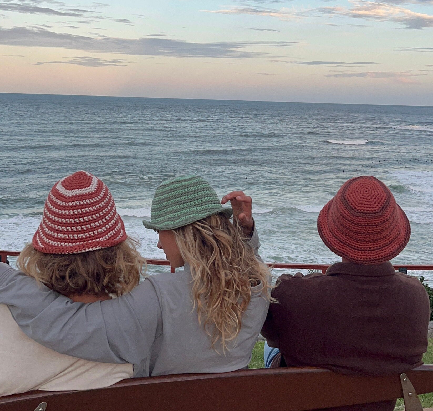 Striped Scallop Crochet Bucket Hat main image 1