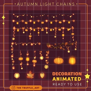 May include: Animated autumn light chains and decorations. The image features various string lights with pumpkin and leaf designs. The text reads "Autumn Light Chains" and "Decoration Animated Ready to Use."