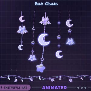 紫色のコウモリのライトチェーンのアニメーションストリームデコレーション、ストリーマー、Vtuber、OBS、Streamlabs 用の天体ライト Twitch オーバーレイ
