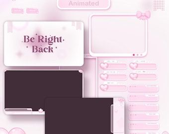 Y2K Pastel Pink Heart Clean Aethetics Twitch Full Overlays Package/ Minimalism Style Screen/ Minimalist Purple Animated Stream Overlay