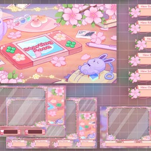 Full Package Spring Cherry Blossom Lo-fi Stream Overlay/ Pink Flower Decoration/ Cute Sakura Nintedo  For Twitch Streamer, Youtuber, Discord