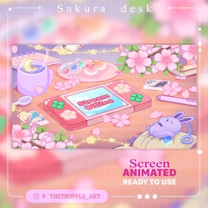 4 écrans Twitch animés de bureau avec fleurs de cerisier Lo-fi / Écrans de chargement Lo-fi avec fleurs roses / Écran Sakura Nintendo / Écrans de diffusion en continu animés