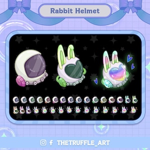 バニー宇宙飛行士ヘルメット Twitch ビットバッジ、ストリーマー、Vtuber、YouTuber、OBS、Twitch 用のレインボー ラビット ヘルメット ストリーム ビット バッジ