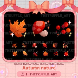 Herbst Natur Vibes Saisonal Twitch Sub Badge / Bit Badges / Symbole / Süß / Discord Icons / Halloween / Orange / Blätter / Nuss / Pilz.