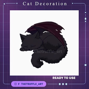 コウモリの羽飾りが付いた邪悪な黒猫、ストリーマー、Vtuber、OBS、Streamlabs 向けの Twitch オーバーレイ