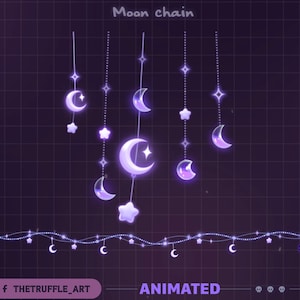 紫色の月と星のライトチェーンのアニメーション配信デコレーション、ストリーマー、Vtuber、OBS、Streamlabs向けの天体ライトTwitchオーバーレイ