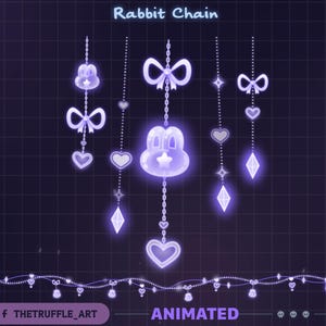 Purple Rabbit Light Chains Animated Stream Decorations, Cute Flower Furin Light Stream Decorations for Streamer, OBS, Streamlabs