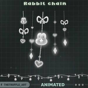 White Gray Rabbit Light Chains Animated Stream Decorations, Cute Flower Furin Light Stream Decorations for Streamer, OBS, Streamlabs