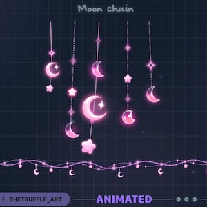 ピンクの月と星のライトチェーンのアニメーション配信デコレーション、ストリーマー、Vtuber、OBS、Streamlabs向けの天体ライトTwitchオーバーレイ