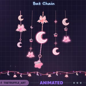 ピンクのコウモリのライトチェーンのアニメーションストリームデコレーション、ストリーマー、Vtuber、OBS、Streamlabs 用の天体ライト Twitch オーバーレイ