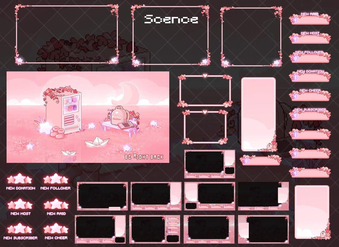 Full Package Animated Twitch Overlay : Pixel Pastel Red Dream Sky With ...