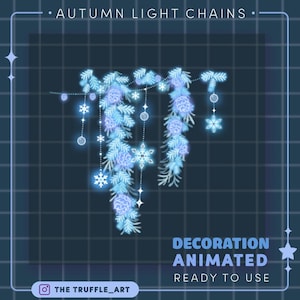 May include: An animated illustration of autumn light chains. The design features blue and white glowing pine cones, snowflakes, and orbs. The text reads "Decoration Animated Ready to Use". The Truffle Art logo is in the bottom left corner.