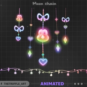 Rainbow Rabbit Light Chains Animated Stream Decorations, Cute Flower Furin Light Stream Decorations for Streamer, OBS, Streamlabs