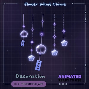 Flower Wind Chime Light Chains Animated Stream Decorations, Cute Flower Furin Light Stream Decorations for Streamer, OBS, Streamlabs
