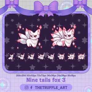White Pink Kitsune Standing Twitch Sub badges/ Nine Tail Fox Twitch sub badges/Magic Fox Sub /Kawaii emotes for Streamers, YouTubers, OBS
