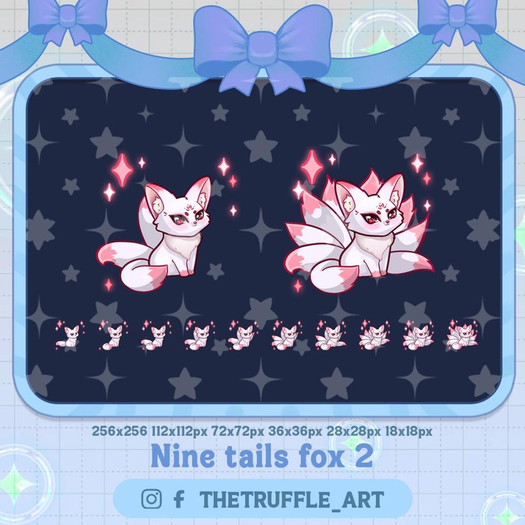 10 White Pink Kitsune Sitting Twitch Sub Badges/ Nine Tail Fox Twitch ...