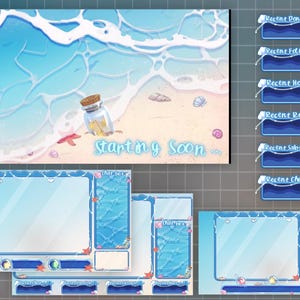 Pełny pakiet nakładek Twitch Summer Beach/Ekrany ładowania Ocean Aethetics/Zestaw nakładek na ekran Sea Elements Animowany strumień