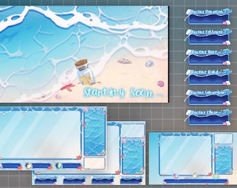 Full Package Summer Beach Twitch Overlays/  Ocean Aethetics  Loading Screens/ Bundle of Sea Elements Screen Animated Stream Overlay