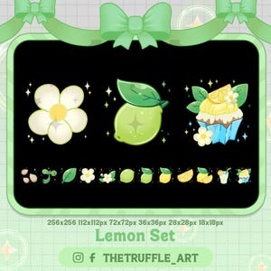 12x Lemon Set Sub Badge, Cute Glass of Lemonade Twitch Bit Badges, Lemon Cupcake, Flower Kawaii Badges Stream For Gamer Vtuber OBS Youtube