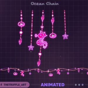 Pink Seahorse Ocean Light Chain Animated Stream Decoration, Ocean Element, Sea Furin Twitch Overlay for Streamer, Vtuber, OBS, Streamlabs