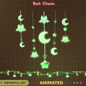 グリーンバットライトチェーンのアニメーションストリームデコレーション、ストリーマー、Vtuber、OBS、Streamlabs用の天体ライトTwitchオーバーレイ