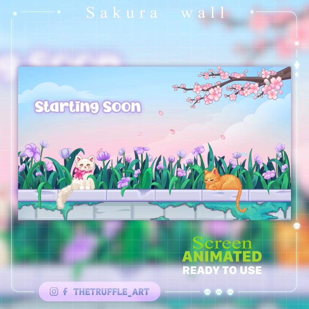 4 Animated Cherry Blossom Spring Cats Twitch Screens / Flower Cats ...