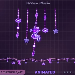 Purple Seahorse Ocean Light Chain Animated Stream Decoration, Ocean Element, Sea Furin Twitch Overlay for Streamer, Vtuber, OBS, Streamlabs