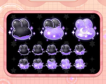 Cute Bunny Sparkling Bottle Sub Badges, Moon Galaxy Liquid  Twitch Sub Badges, Purple  Twitch Bit Badges Stream Gamer Vtuber OBS Youtube