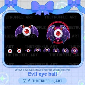 Devil Eye Ball Sub badges, Witchy Evil Eye Ball Twitch sub badges, Kawaii emotes for Streamers, YouTubers, Tiktokers, OBS