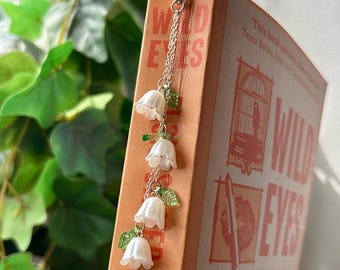 Floral Metal Bookmark with Flower Charm – Lily of the Valley, Tulip Designs