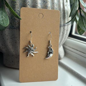 Sun Moon Earrings, Sterling Silver Hooks, Celestial Hippie Jewelry
