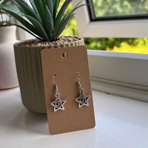 Silver Swirl Star Earrings, 925 sterling silver hook earrings, cute y2k star earrings, funky charm earrings, hypoallergenic silver earrings