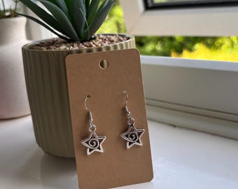 Silver Swirl Star Earrings, Hypoallergenic Sterling Silver Hooks