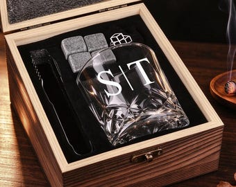 Personalized Whiskey Glass Set with Engraving Wooden Box, Groomsmen Gift, Custom Gifts for Men, Wedding Gift, Anniversary Gift for Boyfriend