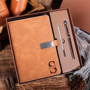 Juego de cuaderno de cuero personalizado con bolígrafo, regalo profesional para la oficina.