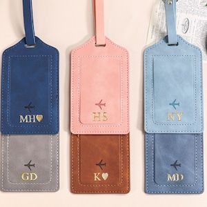 Personalized Gold Stamped Leather Luggage Tag: Travel Wedding Favor