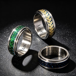 Anillo giratorio personalizado con forma de hoja de olivo, de acero inoxidable para aliviar el estrés y la ansiedad.