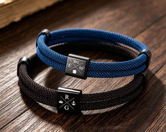 Personalized Adjustable Sliding Knot Bracelet, Individual Engraving Bracelet, Couple Bracelet, Personalized Initials Jewelry, Gift for Him