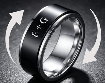 Personalized Stainless Steel Engraved Band Ring, Custom Spinner Ring, Mens Jewelry, gift for him