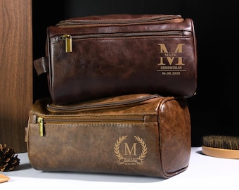 Personalized Men's Leather Toiletry Bag: Groomsmen Dopp Kit