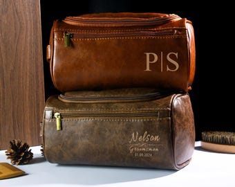 Personalized Leather Dopp Kit, Men's Travel Toiletry Bag, Father's Gift
