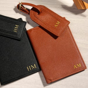 Personalisierte Leder Passhalter Set |Passhalter und Gepäckanhänger| Passhülle personalisiert | Monogramm Passhalter Reisegeschenk