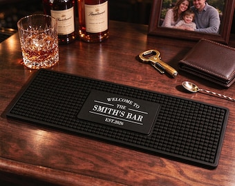 Personalized Bar Mat, Custom Bar Runner, Home Bar Accessories, Engraved Silicone Beer Mat, Man Cave Gift