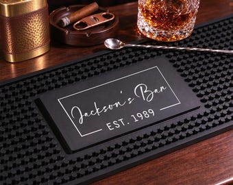 Custom Engraved Bar Mat, Personalized Home Pub Runner, Non-Slip Silicone Barware, Men gifts