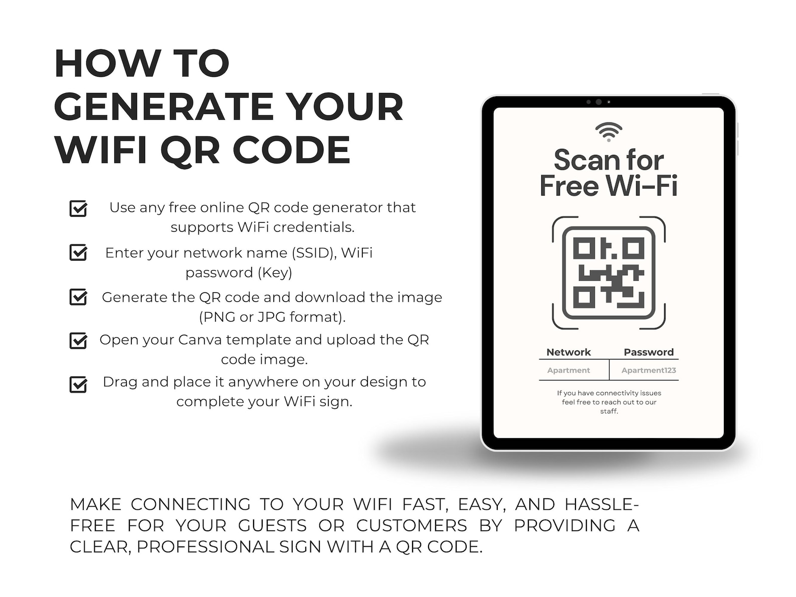 Wifi Password Sign: Editable QR Code Canva Template (digital Download ...