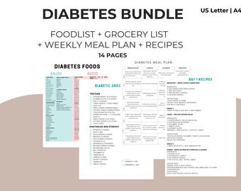 Diabetes Meal Plan Bundle: Lebensmittelliste, Rezepte, Blutzuckermesstagebuch (PDF)