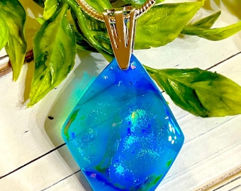 Shimmering Blue Waters - Fused Dichroic Glass Pendant and Chains