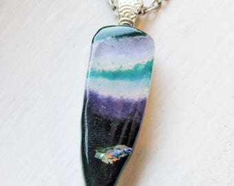 Teal Lavendar Opaline Dichroic - Fused Glass Pendant / Necklace