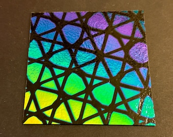 Dichroic Glass Square (4x4") - CBS Geodesic Pattern on Black - 90 COE