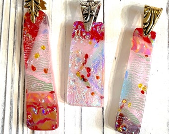 BEAUTIFUL Pink  - Fused "Druzy" Dichroic Glass Pendants (your choice) with Cord or Chain